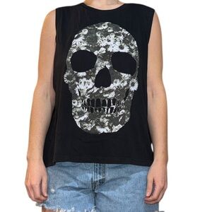 Black Matter Black Floral Skull Kids Tank Top